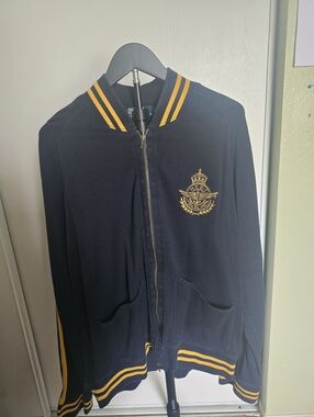 Polo By Ralph Lauren Men's Navy & Gold Embroidered Crest Zip-Up Jacket